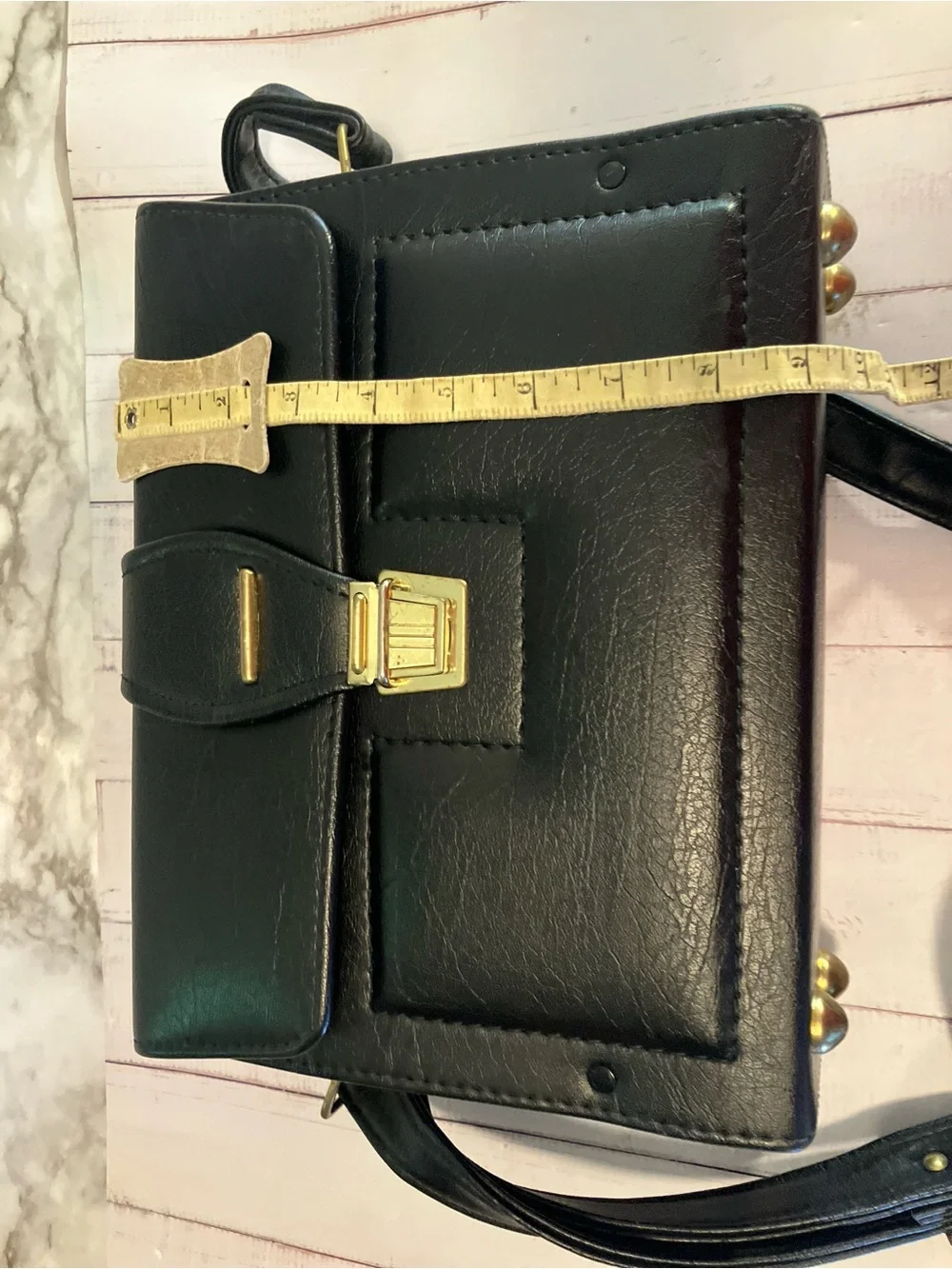 Vintage Amiet Camera Bag Faux Leather Crossbody Case Black Blue Interior